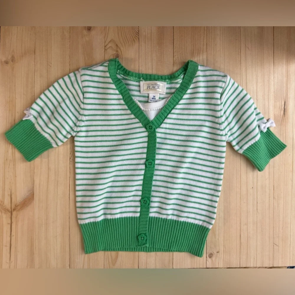 PLACE Green Striped Kids Cardigan. Size 24 Months. Great Condition Preppy
